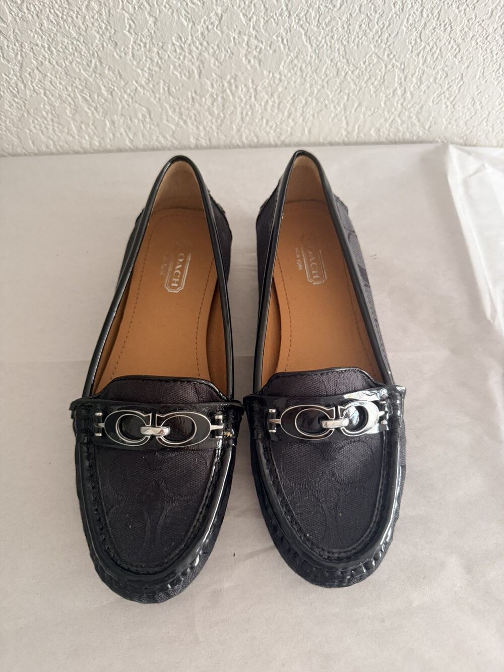 Coach Fortunata Black Logo Loafers Flats Women's Size 5.5